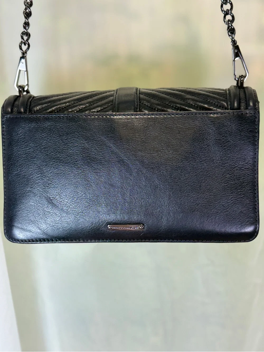 Rebecca Minkoff Love Black Chevron Leather Crossbody Gun Metal HW Like New